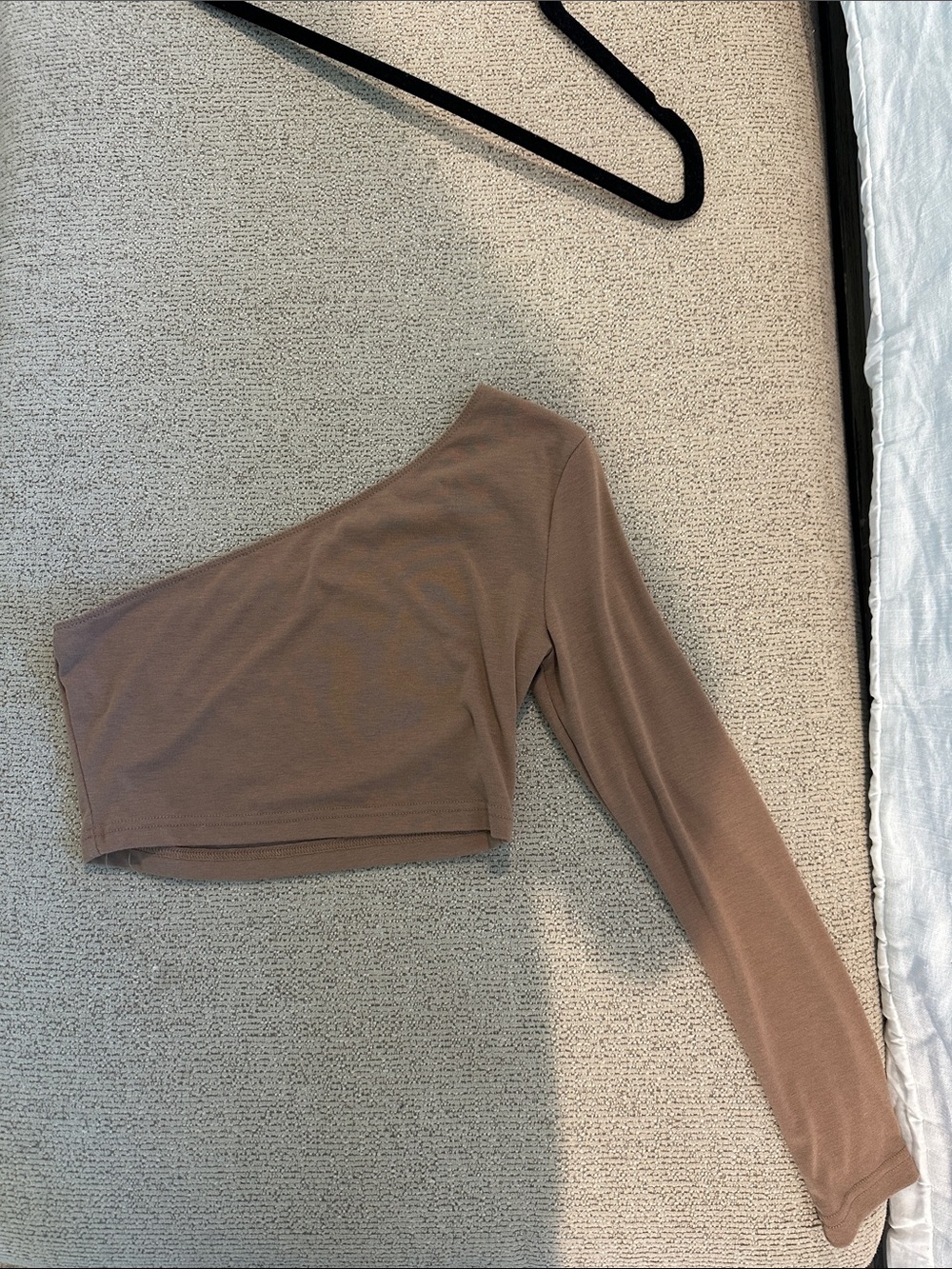 SHEIN One-Shoulder Long Sleeve Crop Top in Taupe